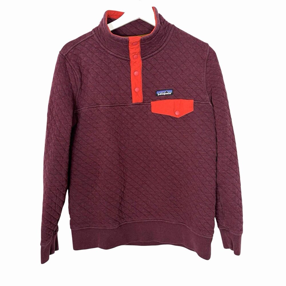 Patagonia Jacket Womens Small Burgundy Organic Cotton Quilt Snap T Pullover